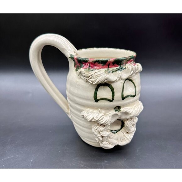 Vintage Santa Claus Mug Handmade Pottery Spongeware Coffee Cup Christmas Decor - Picture 2 of 10
